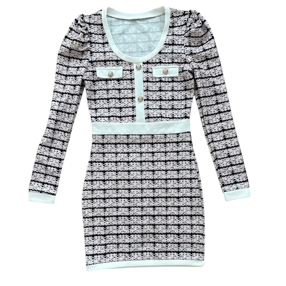 Dress Pink Black‎ Womens Size Small Houndstooth Print Pencil Sheath Stretch NWOT